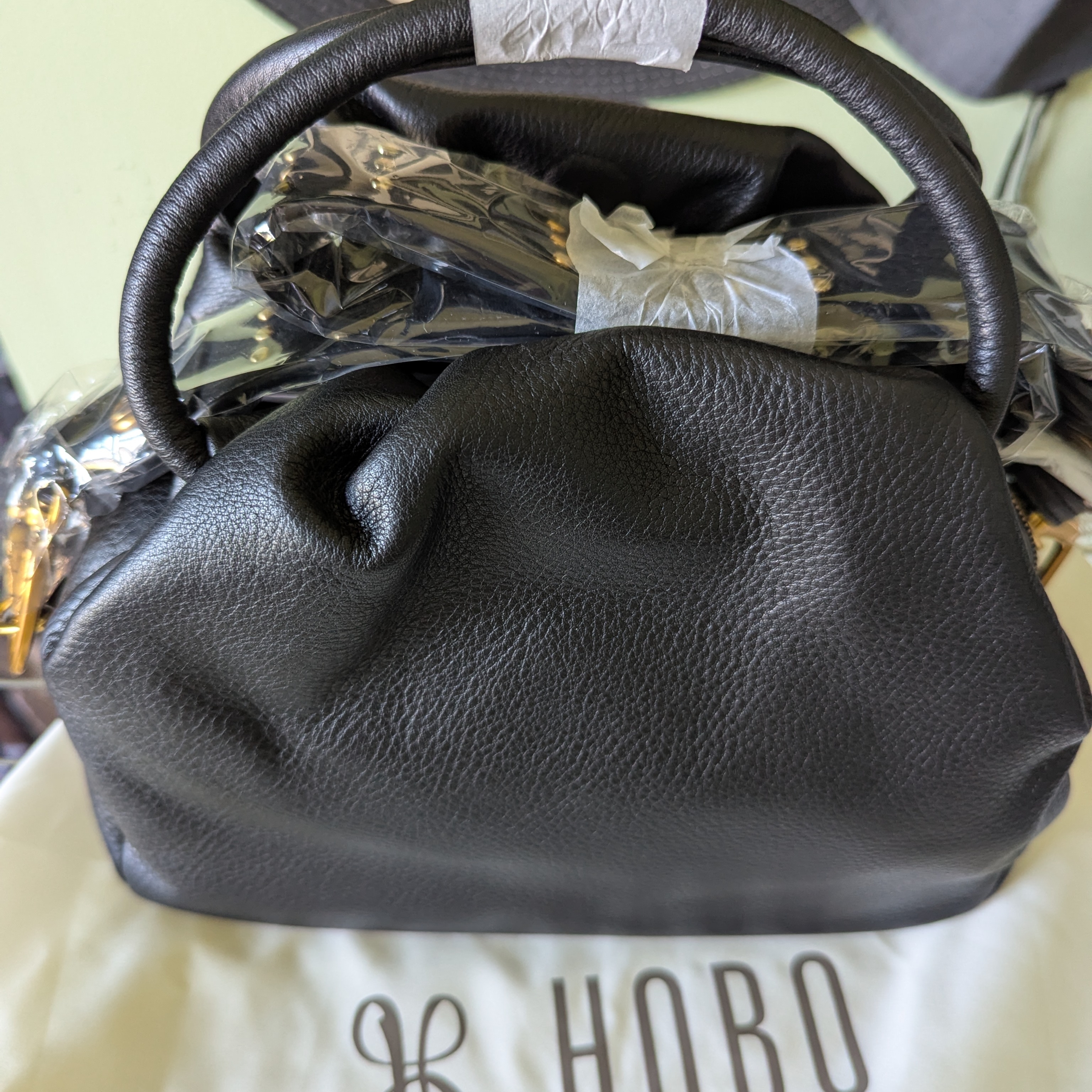 Hobo Black Pebbled Leather Satchel With Rolled Handle